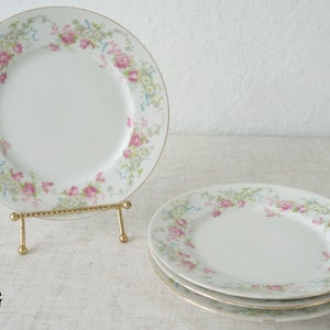 Set of 4 France Limoges WG & Co Floral Bouquet Pink Rose Plates