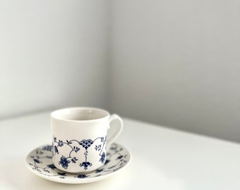 Vintage Churchill Finlandia Floral Blue and White Porcelain Cup & Saucer