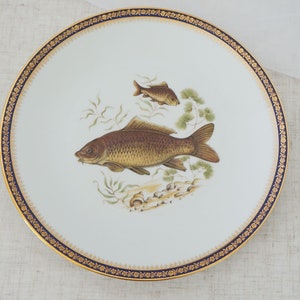 Vintage Porcelaine d&#39;Art Limoges Frankrijk Kobalt Blauwe Karper Vis Verzamelplaat