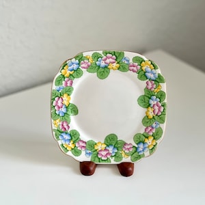 Rare Vintage England Royal Albert Primrose Hydrangea Bone China Square Butter Plate