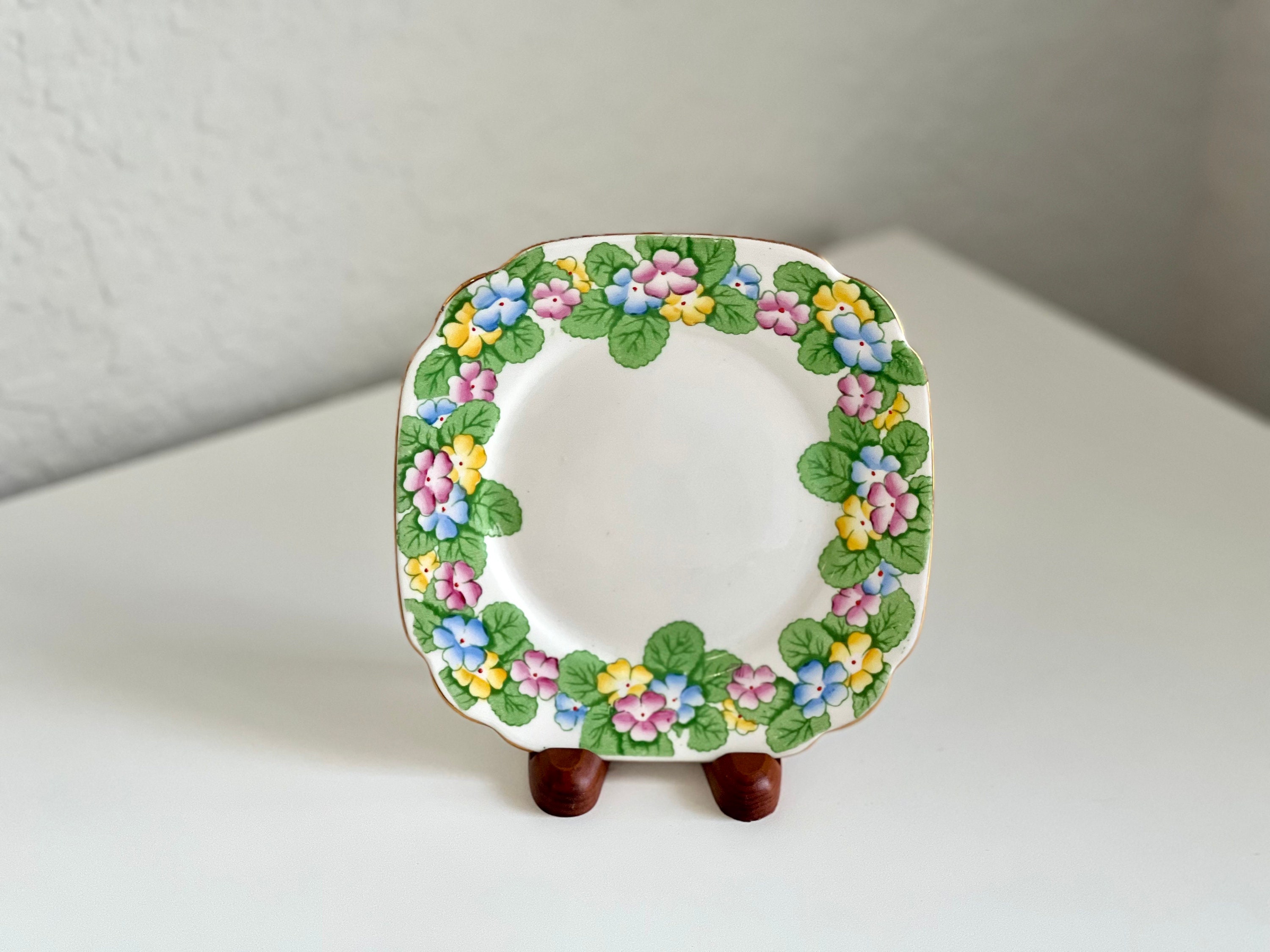 Rare Vintage England Royal Albert Primrose Hydrangea Bone China Square Butter Plate