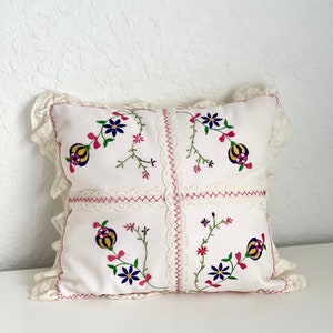 Vintage Lace Floral Embroidered Square Decorative Pillow