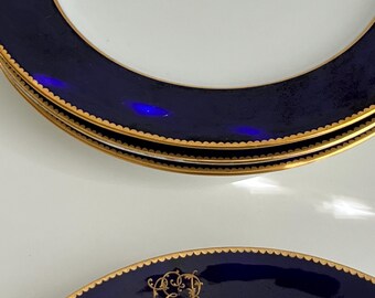 アンティーク コールポート モノグラム コバルトブルー 磁器 サービス