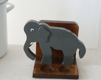 Vintage LandhausStil Holz Grau Elefant Serviettenhalter