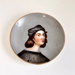 Vintage 6 1/4&quot; Made in occupied Japan SGK China Hand Painted Gray Background Portrait Porcelain Plate Wall Hanging