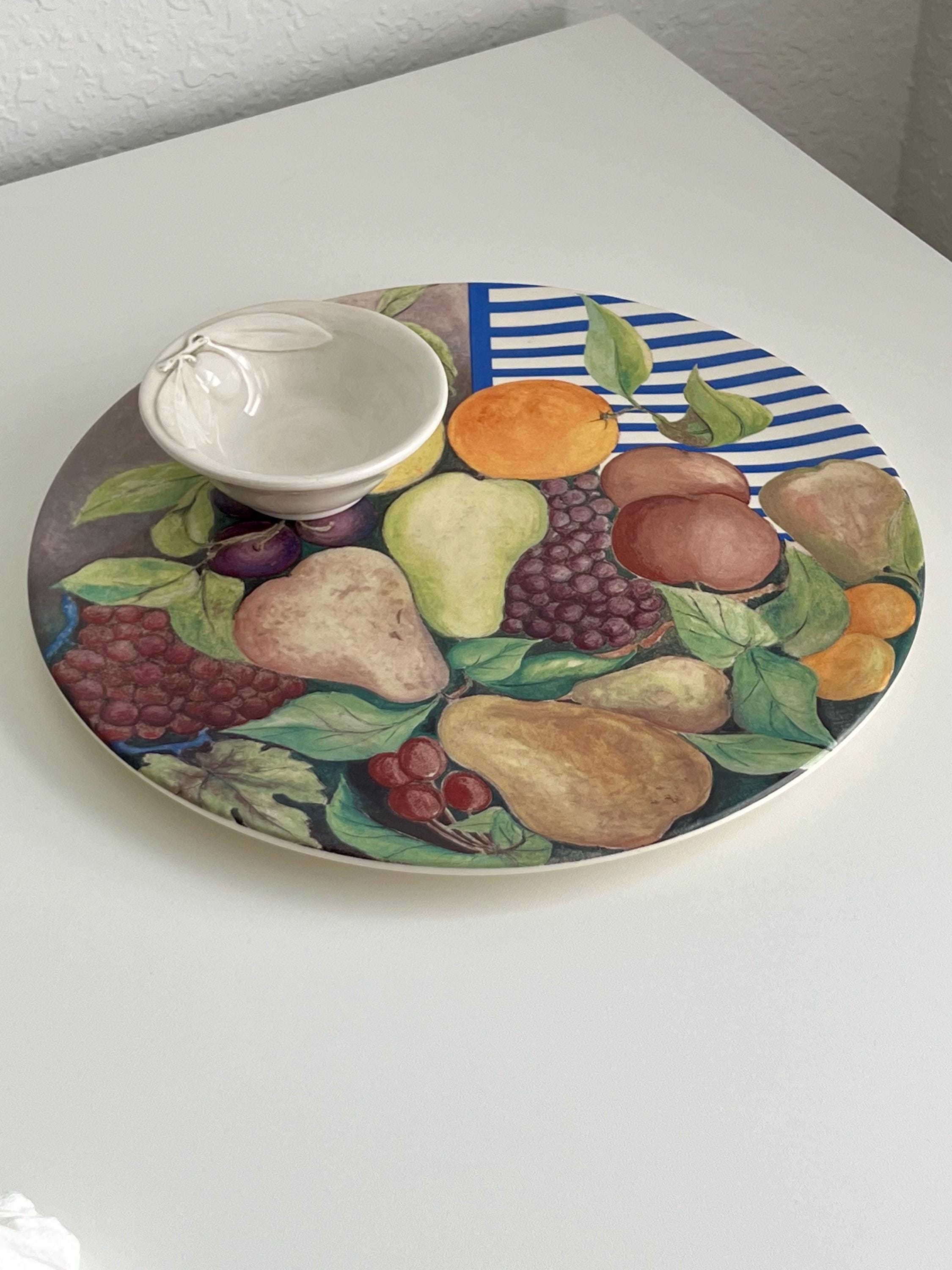 France Gien La Ronde Des Fruits Porcelain Large Cake Plate Platter