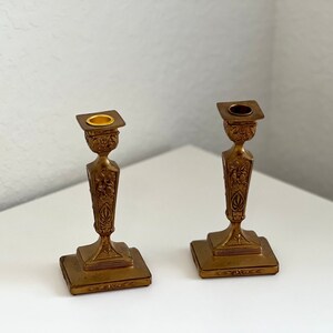 Set of 2 Vintage J.B-1339 Relief Couple Dancing House Pattern Metal Candlestick Holders