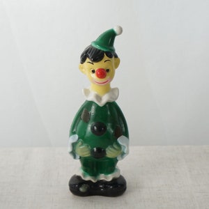 Vintage Green Clown Plastic Piggy Bank Made in Hongkong