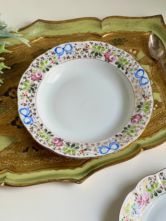 Rare Vintage VA Portugal Vista Alegre Hand Painted Gold Trim Blue