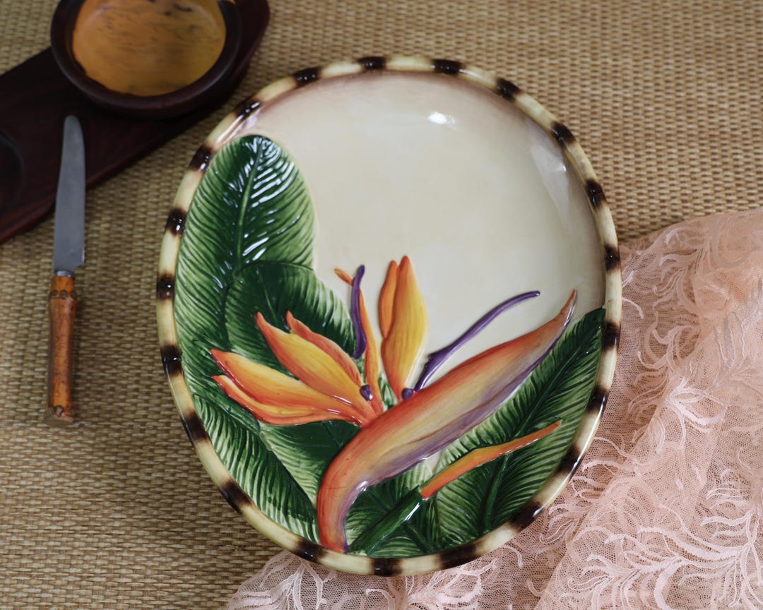 Vintage Pacific Rim Birds of Paradise Crane Flower Oval Serving Plate ...