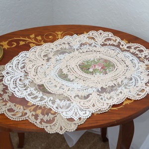 New Oval Floral Pink White Flowers Lace Ivory Cream Doily