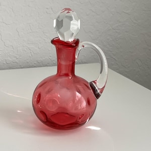 Vintage Cranberry Bubble Design Glass Bottle Decanter with Lid