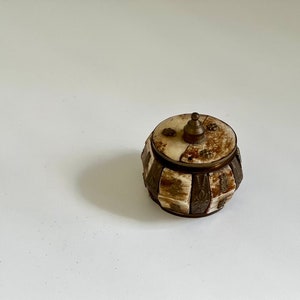 Antique Brass Bone Small Pill Box Trinket Box Collectible