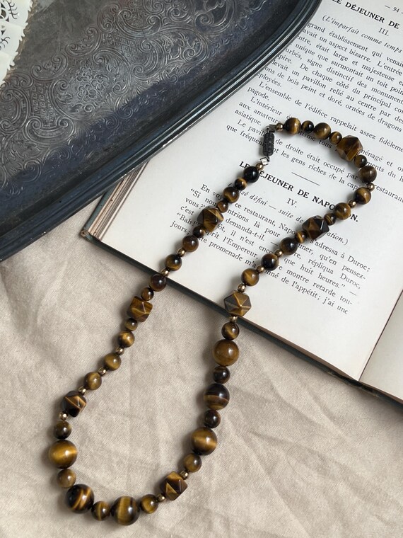 Vintage Tiger Eye Gem Stone Beaded Necklace