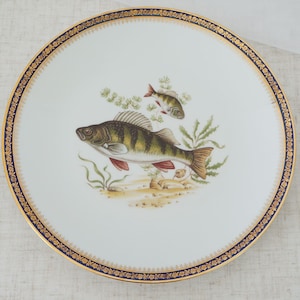 Vintage porseleinen d&#39;Art Limoges Frankrijk kobaltblauwe zeebaars vis verzamelbord