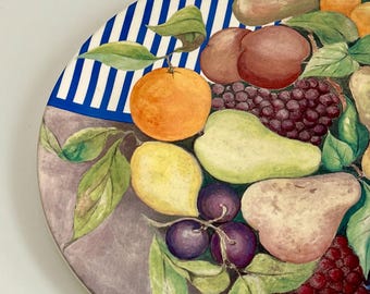 France Gien La Ronde Des Fruits Porcelain Large Cake Plate Platter