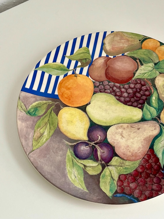 【廃盤希少】ジアンプレート　LA RONDE DES FRUITS France Gien La Ronde Des Fruits Porcelain Large Cake Plate Platter