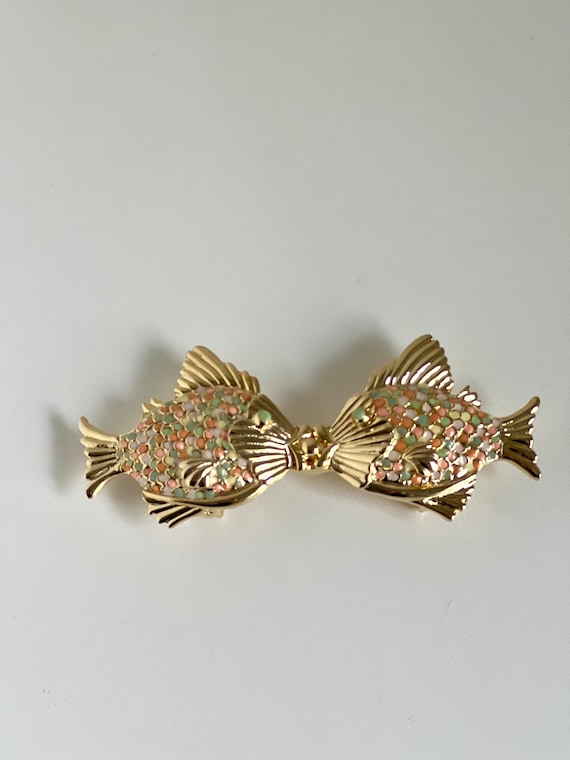 Mimi di N Design vintage kissing fish belt buckle Vintage Mimi Di N Colorful Kissing Fish Belt Buckle - Etsy main image 2