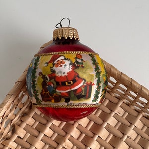 Vintage West Germany Santa Claus Fabric Christmas Glass Ornament