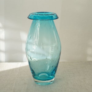 Vintage Ice Blue Mushroom Bubble Art Glass Vase