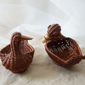 Set of 2 Vintage Decorative Small Duck Rattan Woven Baskets