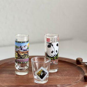 Set of 3 Vintage Panda, Gorilla San Diego Zoo, African prairies Wild Animal Park Shot Glasses