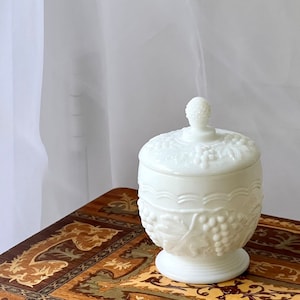 Vintage Imperial Grape Milk Glass Jar with Lid