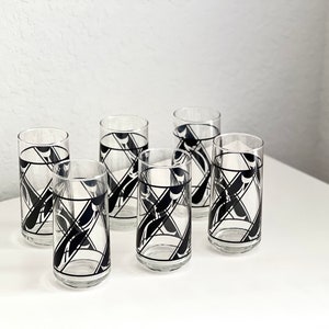 Set of 6 Vintage MCM Corning Corelle Lyrics Black Leaves Drinking Glasses Tumblers
