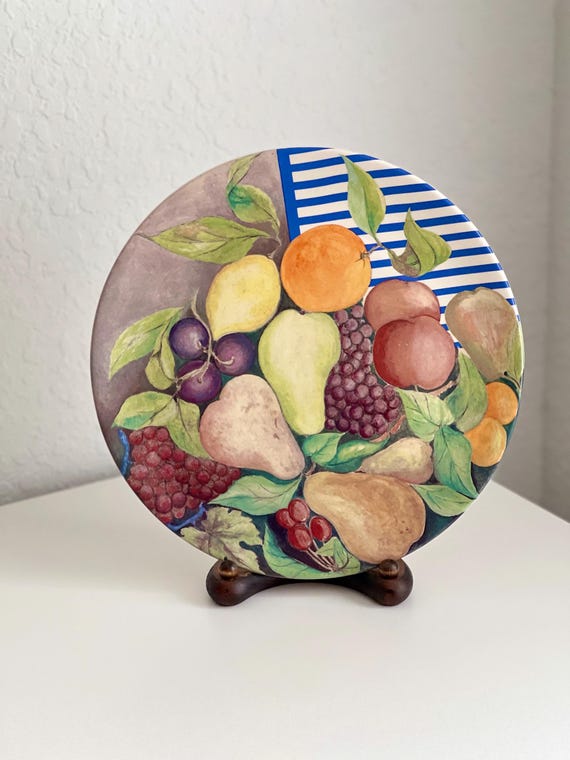 France Gien La Ronde Des Fruits Porcelain Large Cake Plate Platter