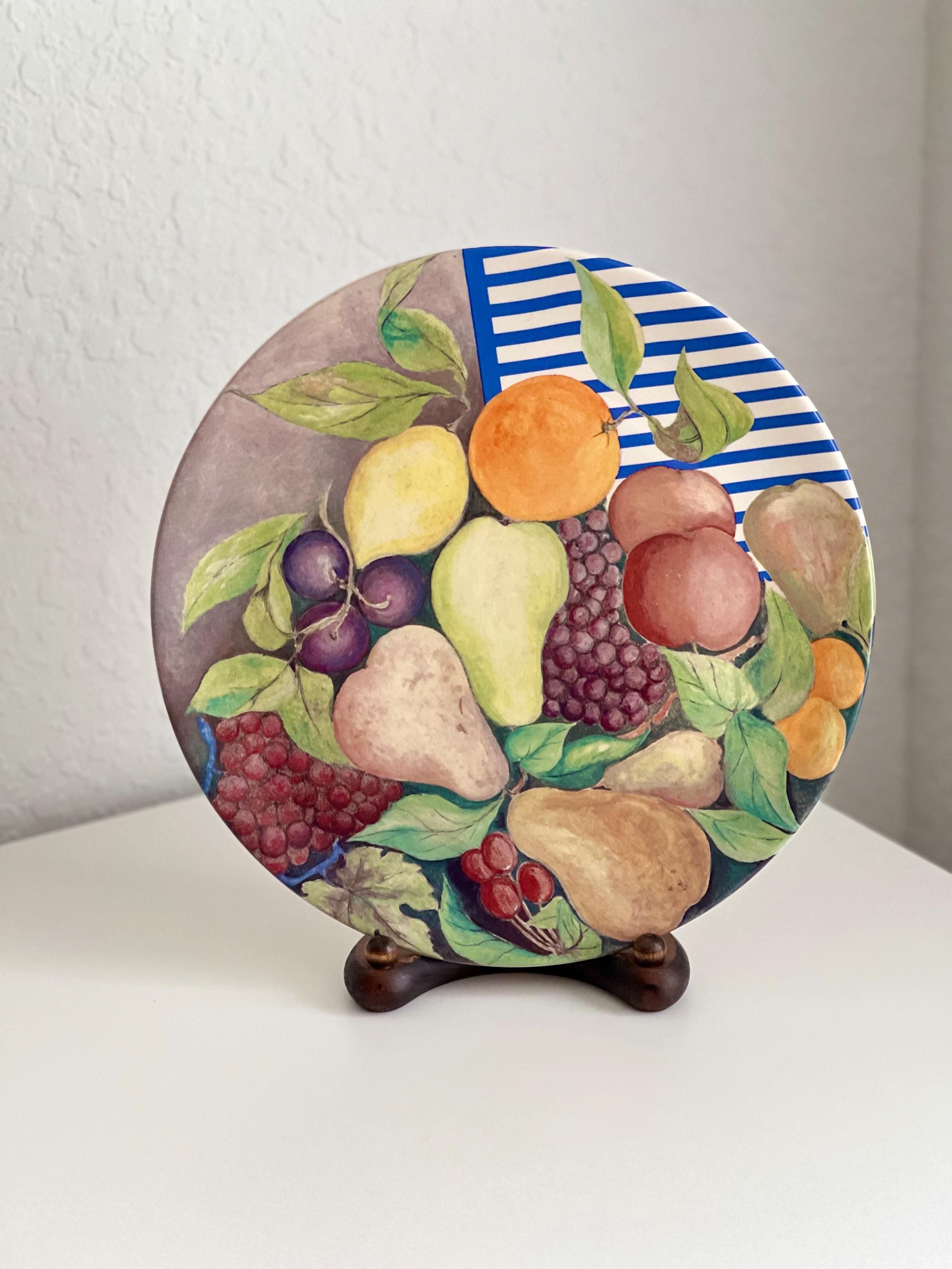 【廃盤希少】ジアンプレート　LA RONDE DES FRUITS France Gien La Ronde Des Fruits Porcelain Large Cake Plate Platter