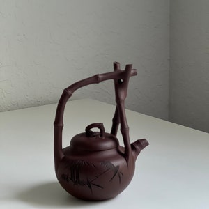Vintage Chinese Yixing Zisha Bamboo Hand Made Pottery Teapot Signed