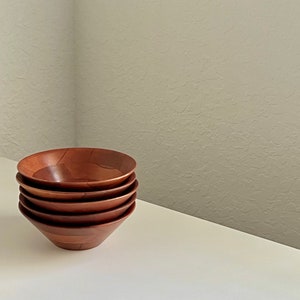 Vintage Set of 5 Geometric Brown Wooden Bowls