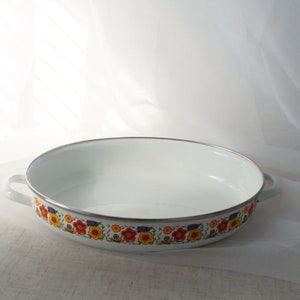 Vintage Floral Flower Enamel Oval Roaster Pan