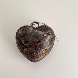 Vintage Heart Shaped Birds Christmas Chinese Glass Cloisonne Ornament