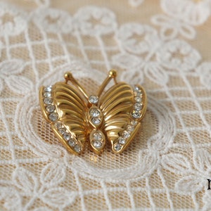 Vintage Krementz Gold Tone Rhinestone Small Butterfly Brooch Pin