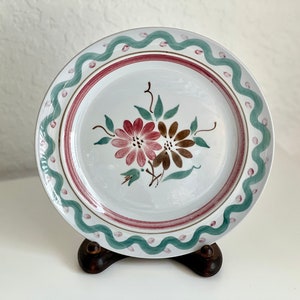 Vintage Arabia Suomi Finland Sini Pink Brown Hand Painted Flower Porcelain Plate