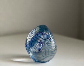 1984 Paperweight ROBERT EICKHOLT Clear Egg Shape Cobalt Blue