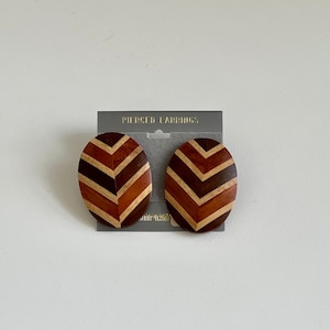 Vintage Contempra Oval Wooden Boho Style Earrings