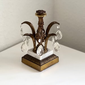 Vintage Italian Baroque Style Marble Metal Leaf Crystal Art Decor Home Display Hollywood Regency