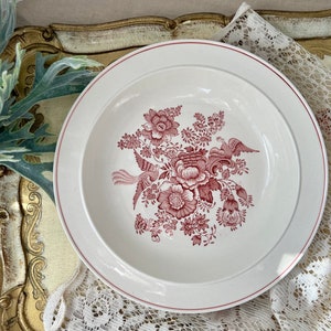 Vintage Glazed/Crazing Sweden Gustavsberg Asiatic Red Pheasant Floral Rim Soup Bowl