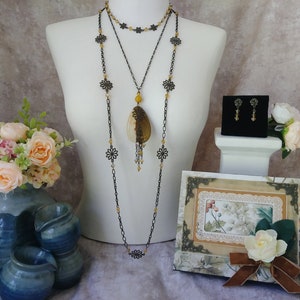 Yellow Daisy Chain Layered 3 Necklace Set with matching Earrings | Gift Boxed | gift for her
