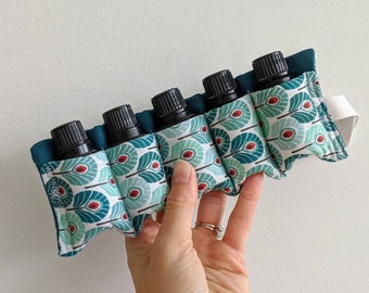 Homeopathy Essential Oil/Globuli Roll || 5 Pocket Travel Organizer || Art Deco Peacock Feather Design
