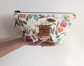 Boxed Zipper Pouch || Fully-Lined || With or Without Pockets || Whimsical Watercolor Woodland Design