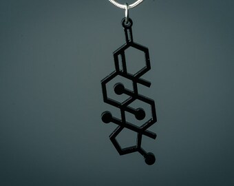 personalized testosterone necklace, Testosterone molecule necklace with hand stamped initial