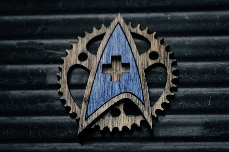 star trek inspired Coloured Steampunk Starfleet Badge