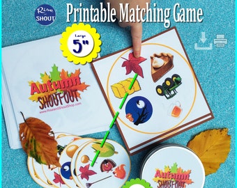 FALL AUTUMN MATCHING Game Shout Out; 31 Printable Cards of Fun; 1-6 players standard play; up to 31 players "bingo" style