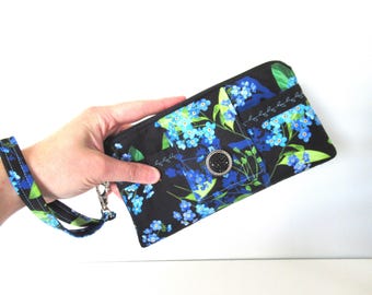 Floral Wristlet Phone Wallet Purse: Removable Card Holder & Strap