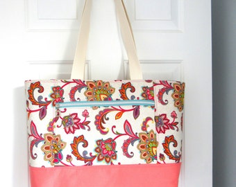 Handmade Canvas Tote bag, Paisley Tote Bag, Large Tote Bag, Weekender Tote, Tote Bag Carry-on, Beach Bag, Tote Bag with Zipper, Teacher Bag