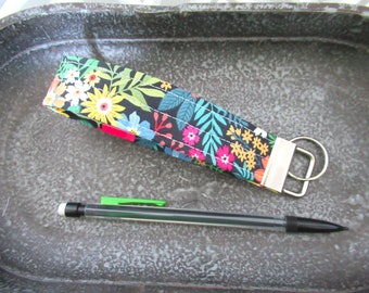 Key Fob Wristlet, Fabric Wristlet Keychain, Floral Key Fob, Gift for Coworker, Keychain Wristlet, Wrist Lanyard, Stocking Stuffer under 5