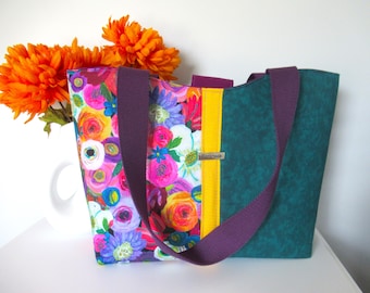 Totebag, Fabric Totebag with big pockets, Small laptop bag, Shoulder bag, Cotton shoulder tote